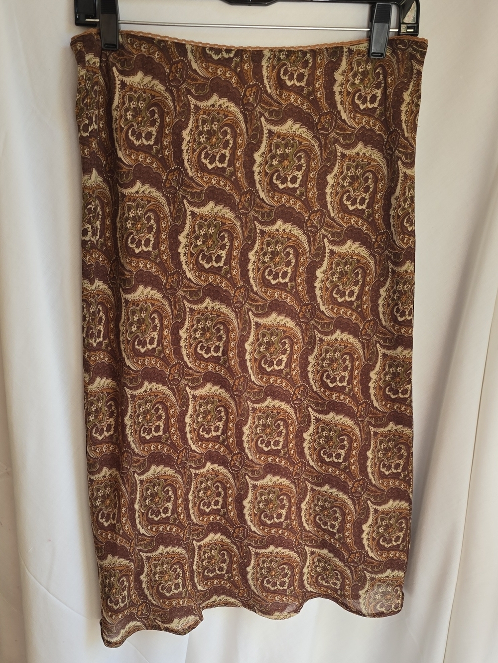 Brown Paisley Midi Skirt with Cream Accents